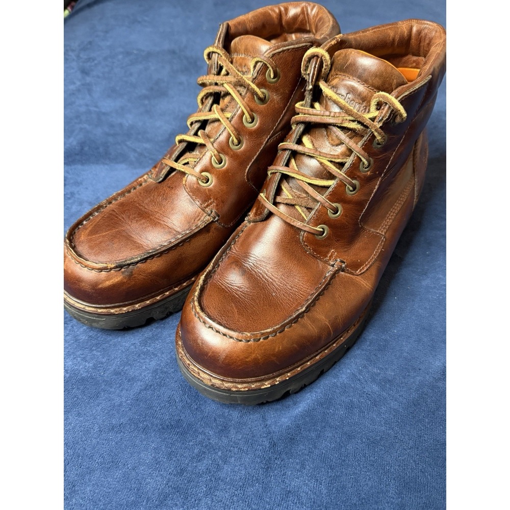 Vtg Timberland Authentic Mid Boots Mens 10W Brown Moc Toe Leather 17002